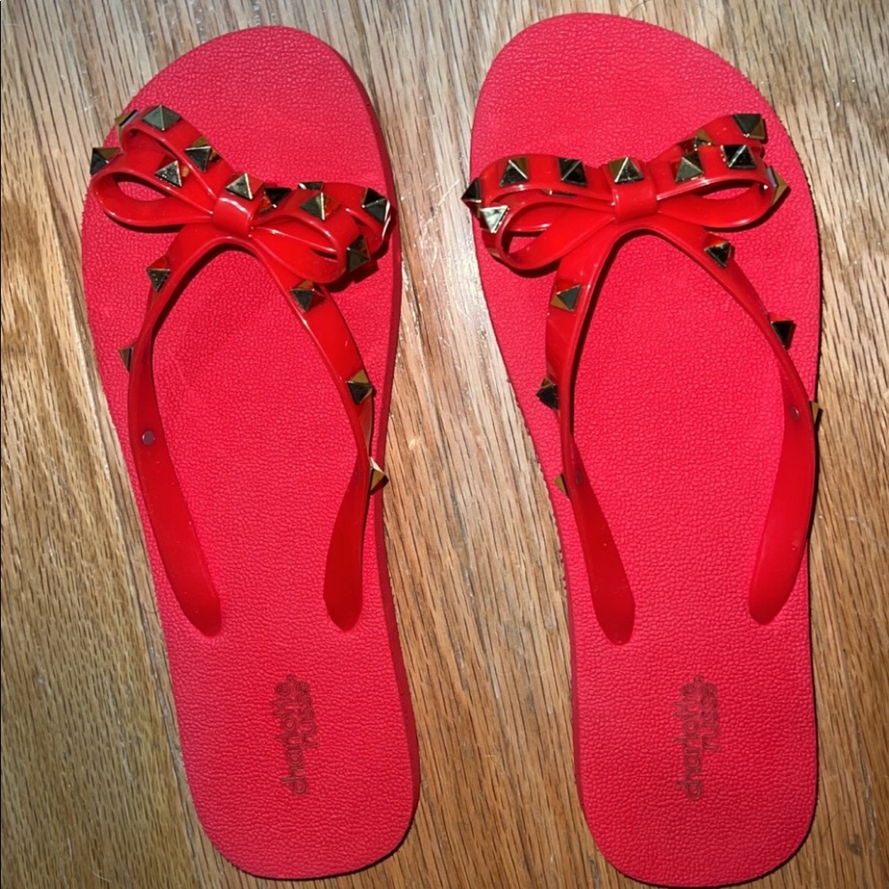 Red studded flip flop